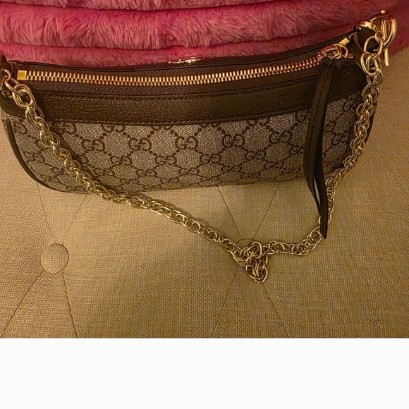Beige and Gold Monogram Shoulder Bag - Picture 5 of 8